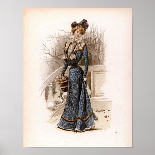 Vintage Edwardian Fashion Lady With Basket  Poster