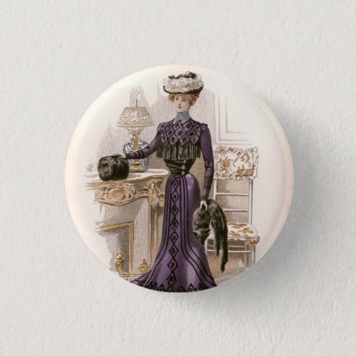 Vintage Edwardian Lady Fox Fashion Illustration  Button