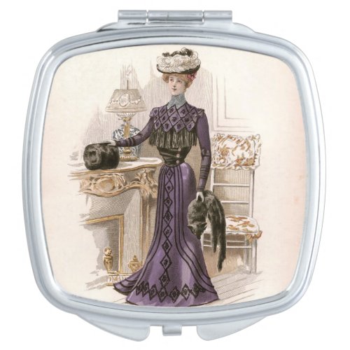 Vintage Edwardian Lady Fox Fashion Illustration Compact Mirror