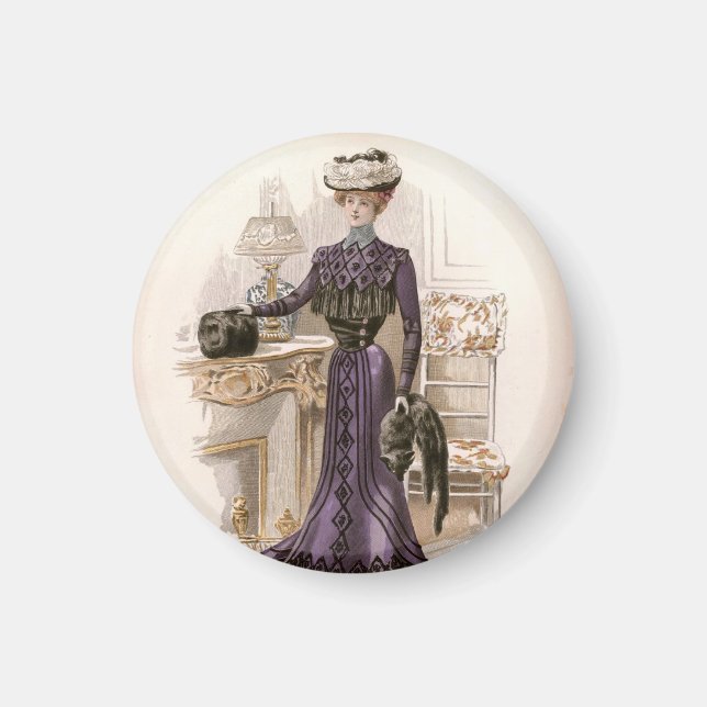 Vintage Edwardian Lady Fox Fashion Illustration  Magnet (Front)