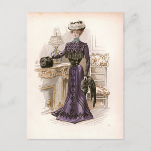 Vintage Edwardian Lady Fox Fashion Illustration Postcard