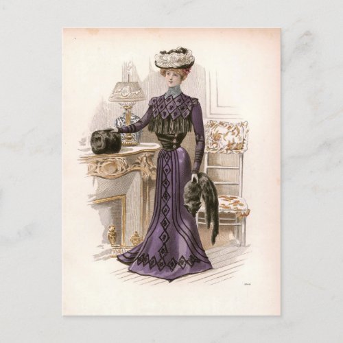 Vintage Edwardian Lady Fox Fashion Illustration  Postcard