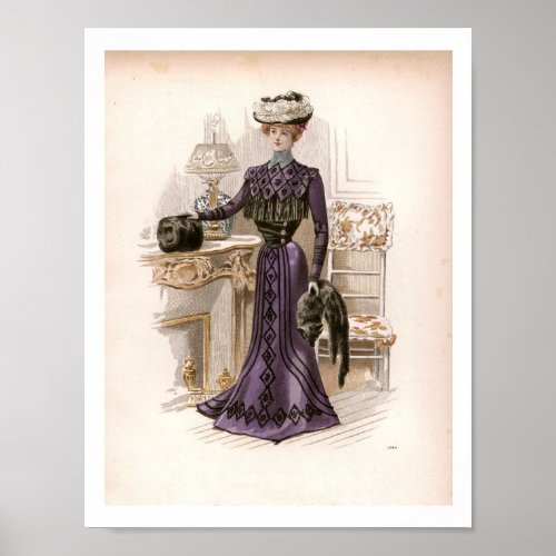 Vintage Edwardian Lady Fox Fashion Illustration  Poster