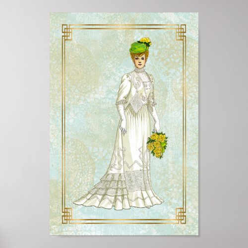 Vintage Edwardian Wedding Fashion Illustration Poster