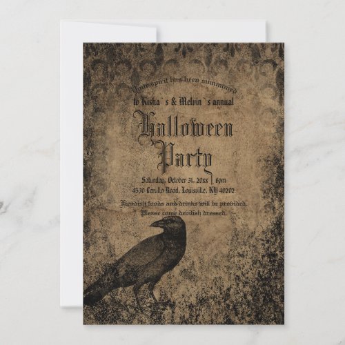 Vintage Eerie Gothic Spooky Raven Halloween Party Invitation