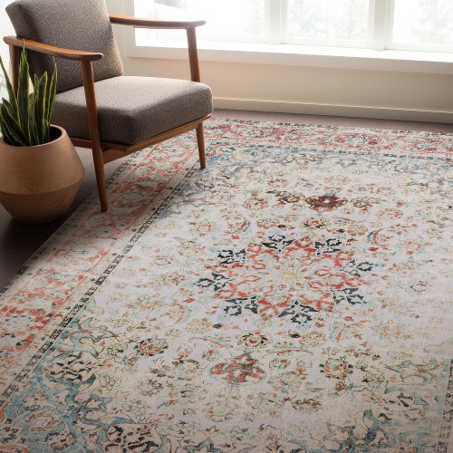 Vintage_Effect Heriz Carpet Persia Orange Blue  Rug