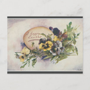 Vintage Egg and Pansies Easter Postcard