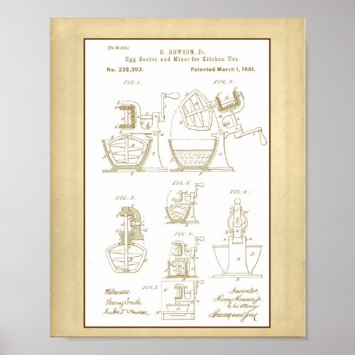 Vintage Egg Beater Mixer Patent Poster