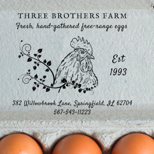 Vintage Egg Carton Family Farm & Address Rubber Stamp