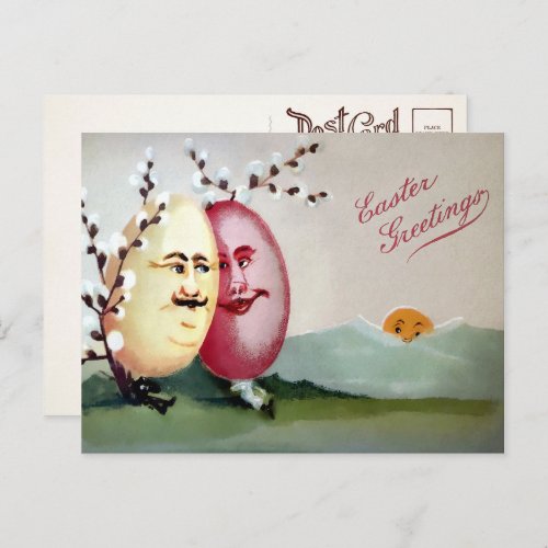 Vintage Egg Couple Easter Postcard