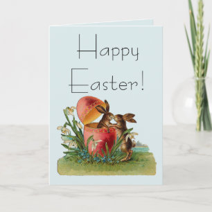 Vintage Egg & Easter Rabbits Kissing Holiday Card
