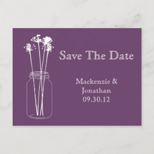 Vintage Eggplant Purple Mason Jar Save The Date Announcement Postcard