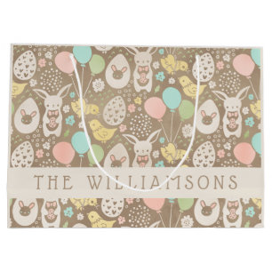 Vintage Eggs Bunny Chicks Personalized Easter Large Gift Bag