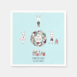 Vintage Eggs Bunny Wildflowers Personalized Easter Napkins