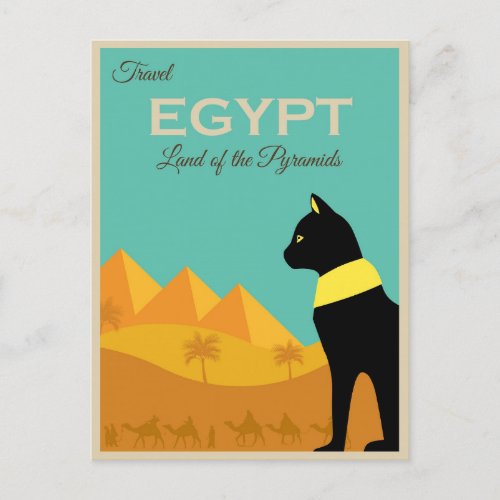 Vintage Egypt Pyramids Bastet Cat Travel Postcard