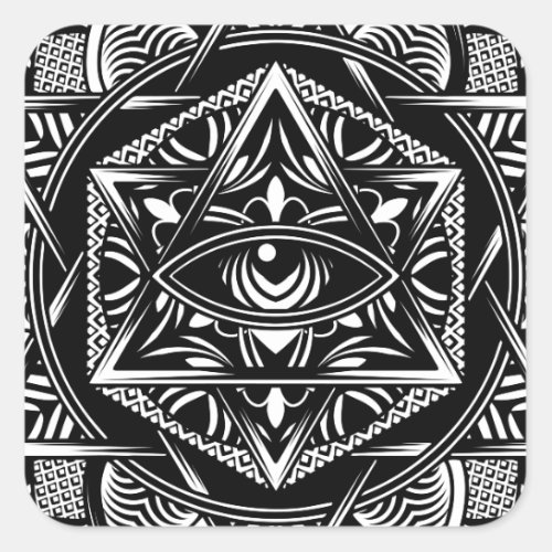 Vintage Egypt Travel Ancient Eye Mandala Black Square Sticker