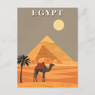 Vintage Egypt Travel Camel and Pyramids Desert Postcard
