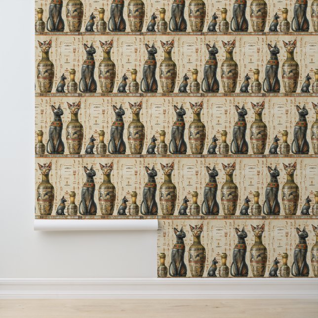 Vintage Egyptian Bastet Cat God Hieroglyphic Wallpaper (Application)