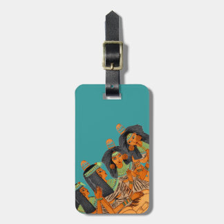 Vintage Egyptian Fashion Women Green Yellow Orange Luggage Tag