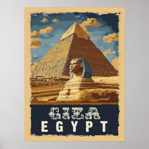 Vintage Egyptian : Great Pyramid of Giza Travel  Poster