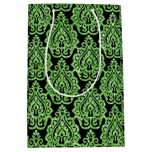 Vintage Egyptian Green Glitter Ornamental Pattern Medium Gift Bag