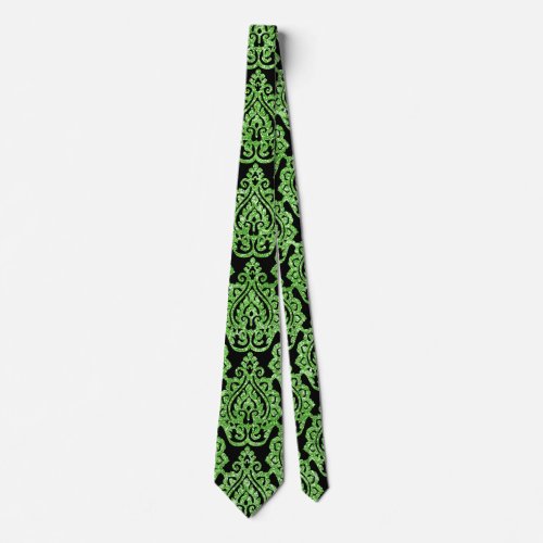 Vintage Egyptian Green Glitter Ornamental Pattern Neck Tie