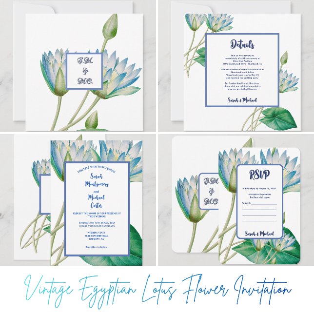 Vintage Egyptian Lotus Flower  Save The Date (Vintage Egyptian Lotus Flower Invitation)