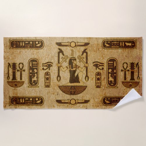 Vintage Egyptian Ornament  Old Papyrus paper Beach Towel