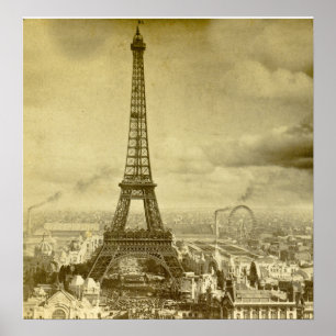 Vintage Eifel Tower Paris France Stereoview 1889 Poster