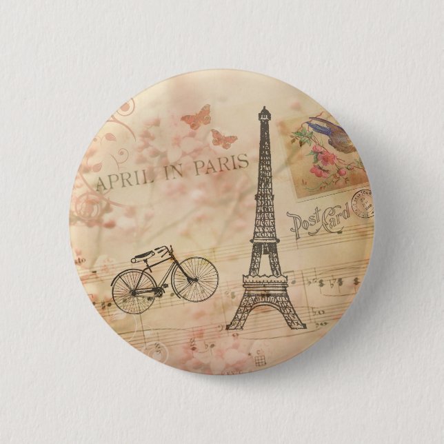 Vintage Eiffel Tower Art Pinback Button (Front)