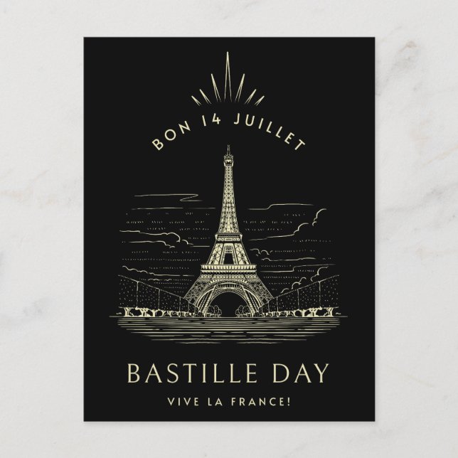 Vintage Eiffel Tower Bastille Day Postcard (Front)