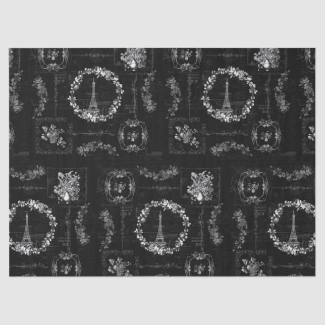 Vintage Eiffel Tower Black Ephemera Decoupage Tissue Paper (Front)