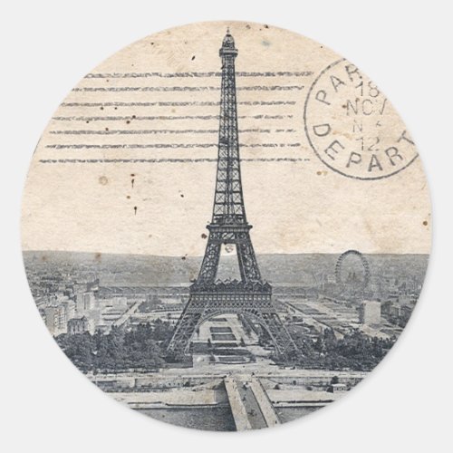 Vintage Eiffel Tower Classic Round Sticker