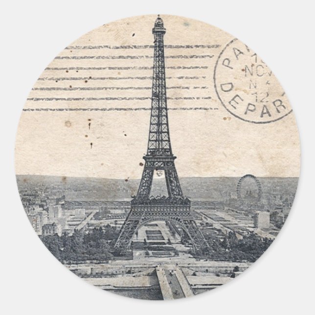 Vintage Eiffel Tower Classic Round Sticker (Front)
