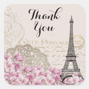 Vintage Eiffel Tower Collage Wildflowers Thank You Square Sticker