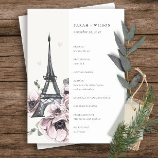 Vintage Eiffel Tower Floral Wedding Program