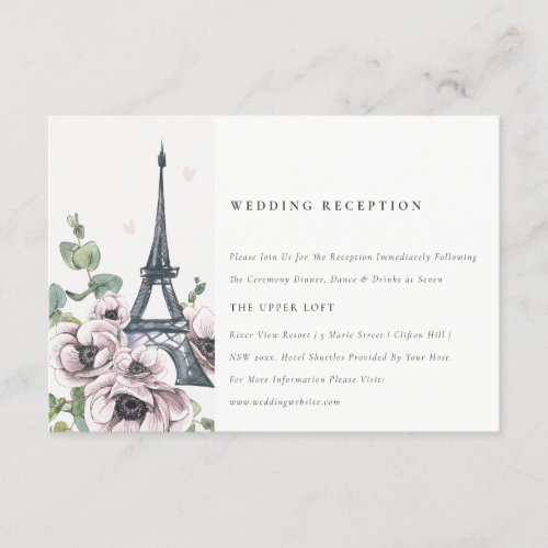 Vintage Eiffel Tower Floral Wedding Reception Enclosure Card