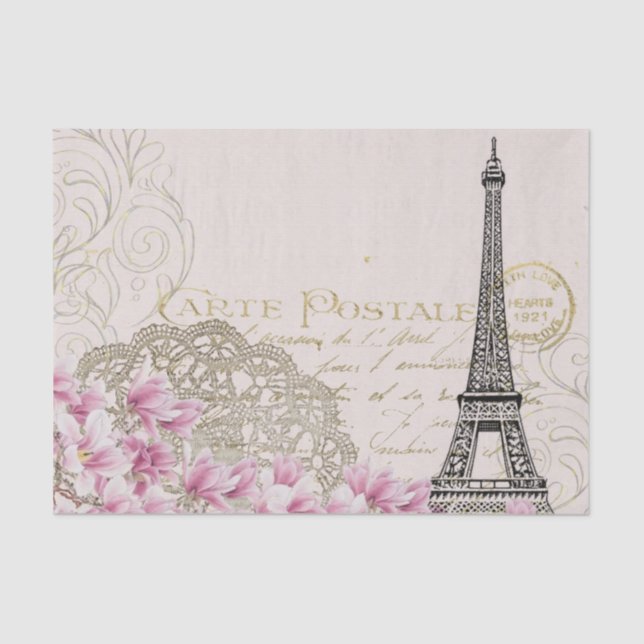 Vintage Eiffel Tower Flower Paris Decoupage Tissue Paper (Front)