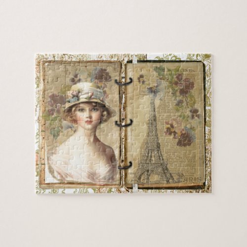 Vintage Eiffel Tower  Girl _ Love Paris Jigsaw Puzzle