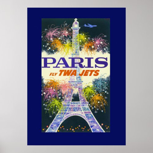 Vintage Eiffel Tower in Paris France Travel Poster