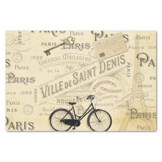 Vintage Eiffel Tower Key Bicycle French Script