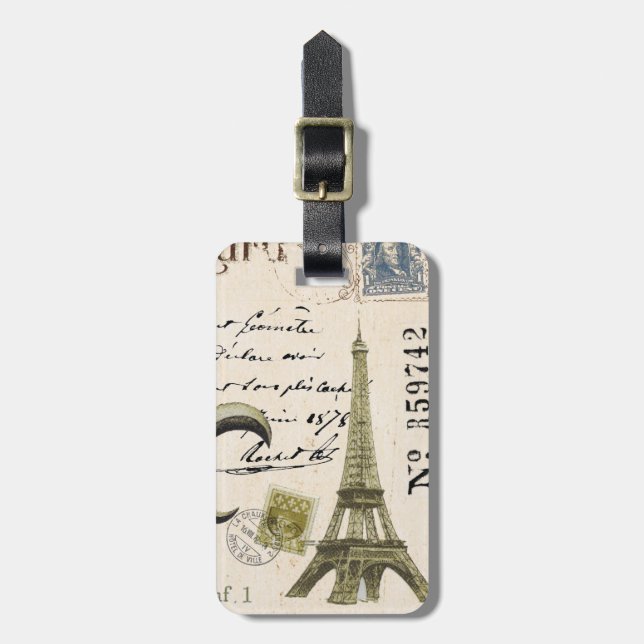 Vintage Eiffel Tower Luggage tag (Front Vertical)