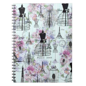 Vintage Eiffel Tower Mannequin Floral Collage Notebook by kicksdesign at Zazzle