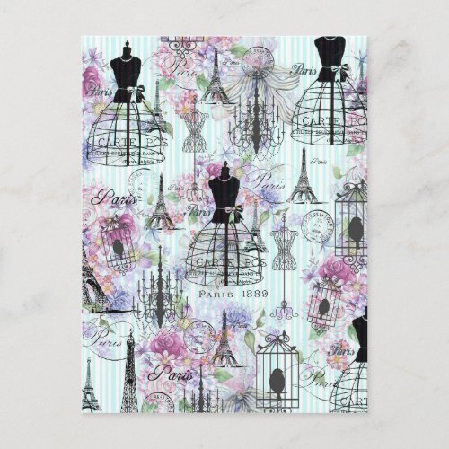 Vintage Eiffel Tower mannequin floral collage Postcard