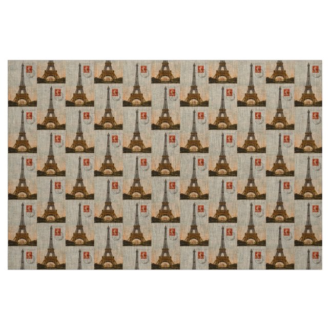 Vintage Eiffel Tower Natural Linen Fabric (Fat Quarter)