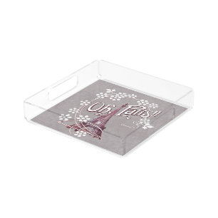 Vintage Eiffel Tower Oh Paris France Daisy Acrylic Tray
