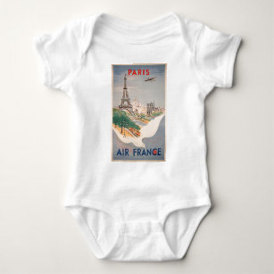 Vintage Eiffel Tower Paris Air Travel Advertising Baby Bodysuit