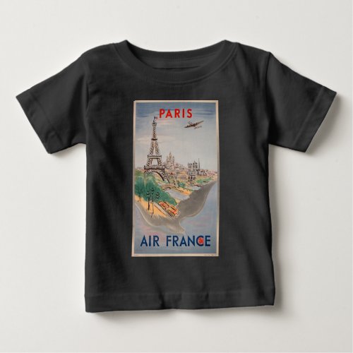 Vintage Eiffel Tower Paris Air Travel Advertising Baby T_Shirt