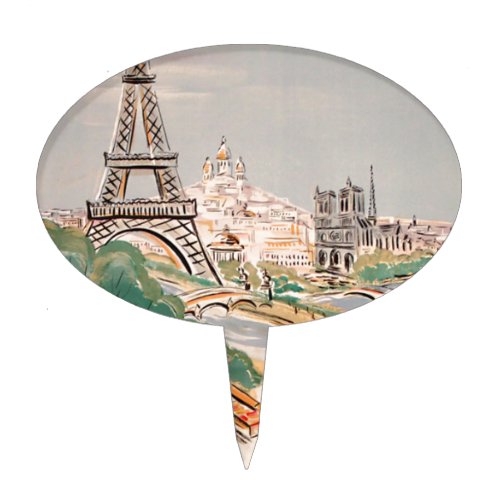 Vintage Eiffel Tower Paris Air Travel Advertising Cake Topper