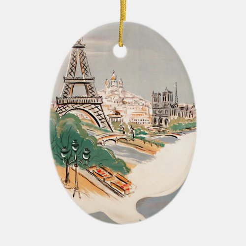 Vintage Eiffel Tower Paris Air Travel Advertising Ceramic Ornament